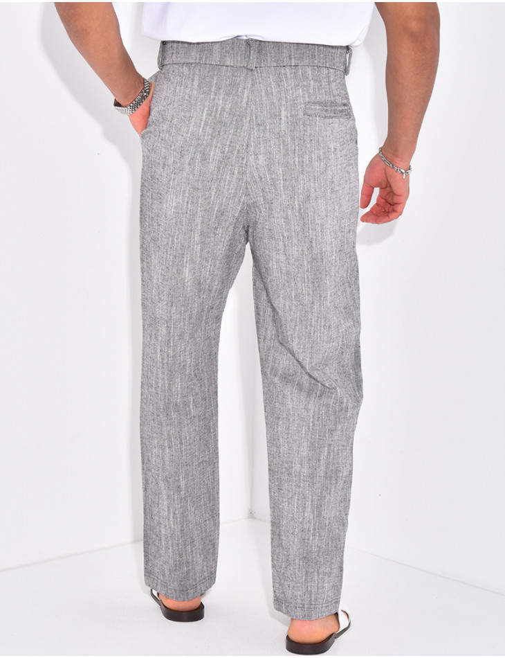 Pantalon en lin effet chiné avec ceinture