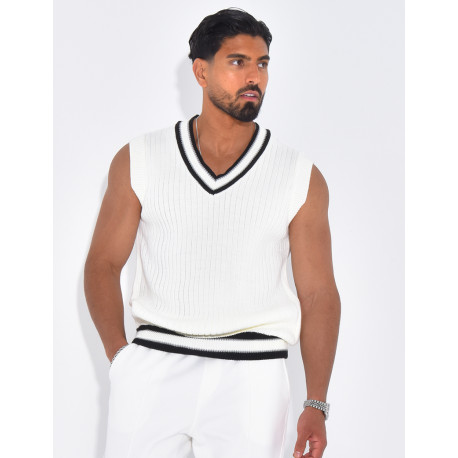 T-shirt côtelé col V