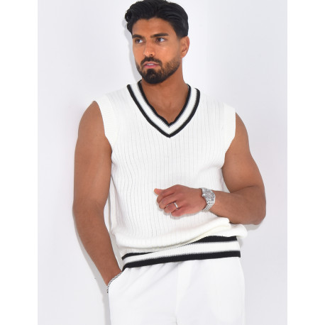 T-shirt côtelé col V