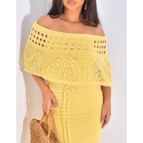 Crochet off-the-shoulder maxi dress