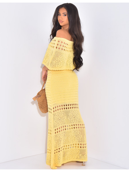 Crochet off-the-shoulder maxi dress