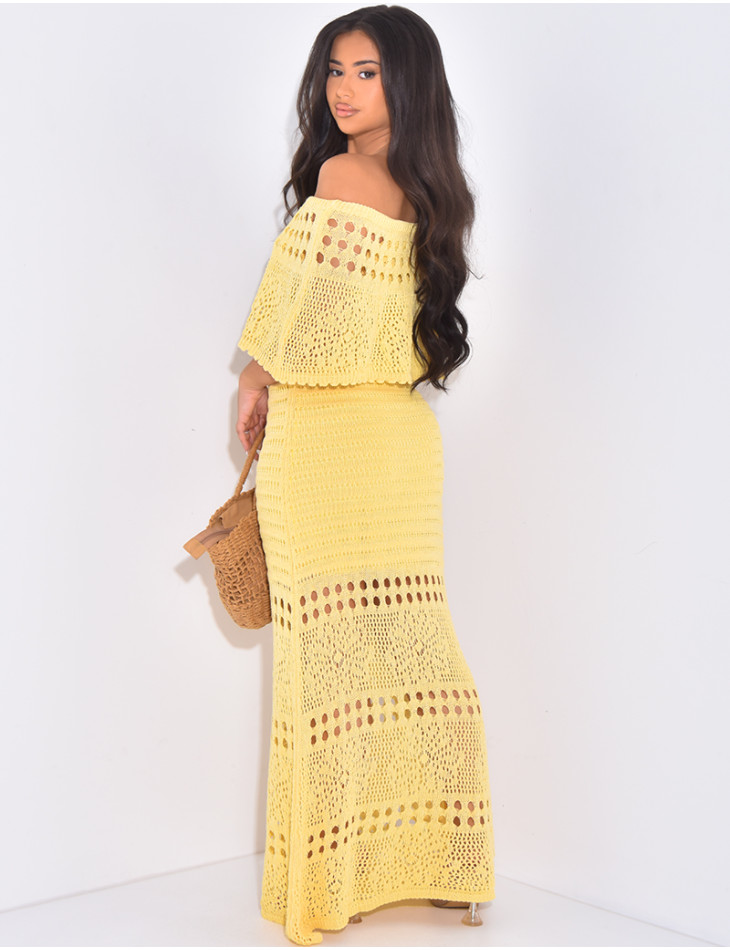 Crochet off-the-shoulder maxi dress