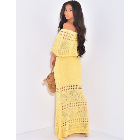 Crochet off-the-shoulder maxi dress