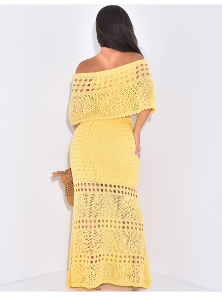 Crochet off-the-shoulder maxi dress
