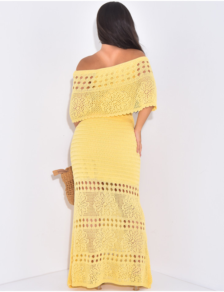 Crochet off-the-shoulder maxi dress
