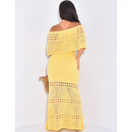 Crochet off-the-shoulder maxi dress