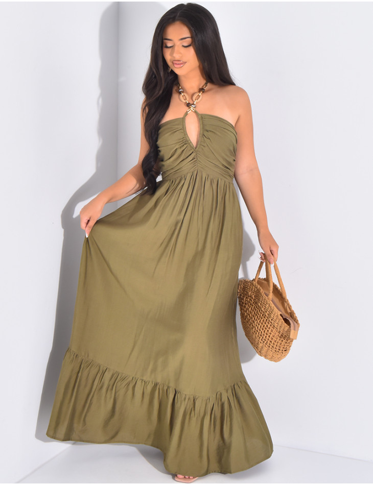 Flared maxi dress with integrated collar