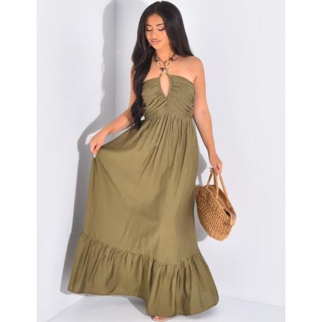 Flared maxi dress with integrated collar