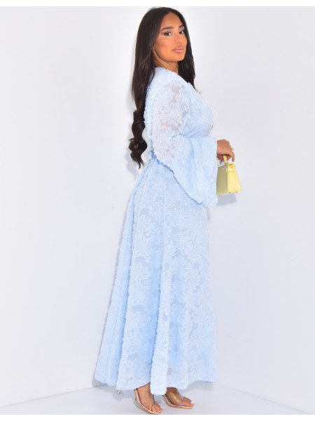 Robe longue en tissu texturé doublé à nouer dans le dos