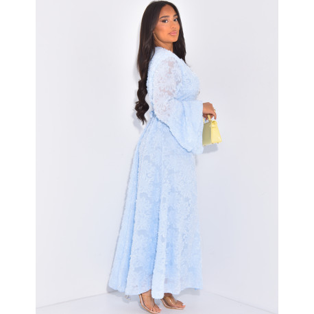 Robe longue en tissu texturé doublé à nouer dans le dos