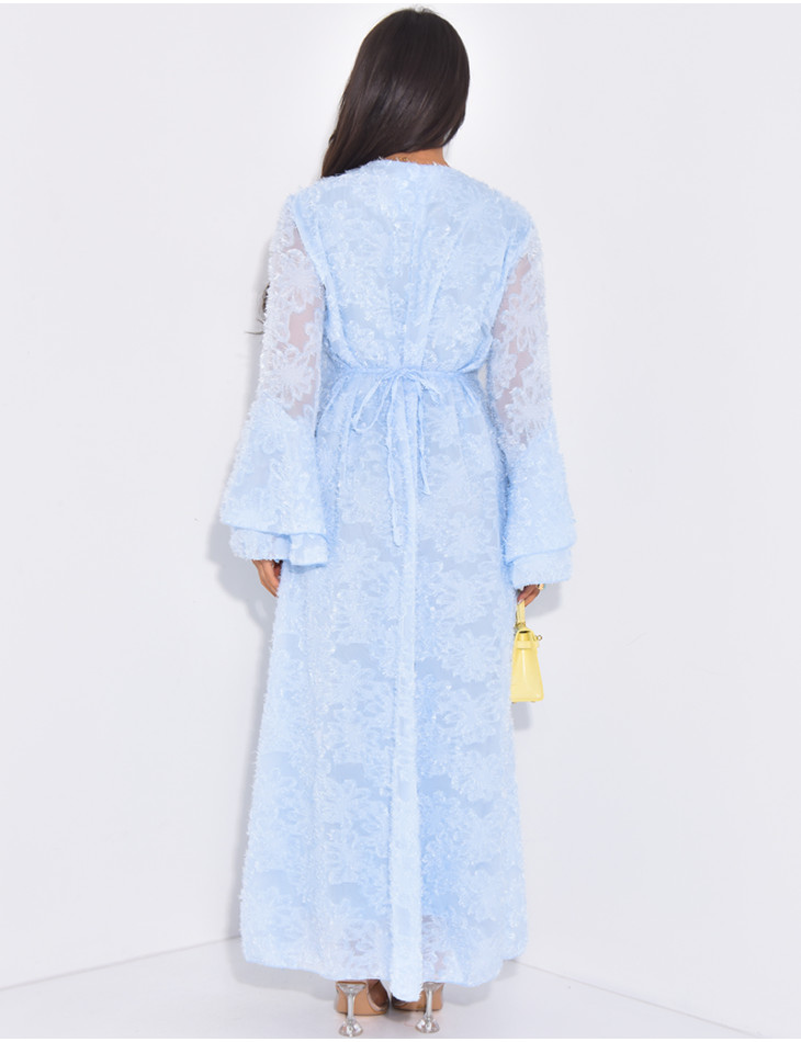 Robe longue en tissu texturé doublé à nouer dans le dos