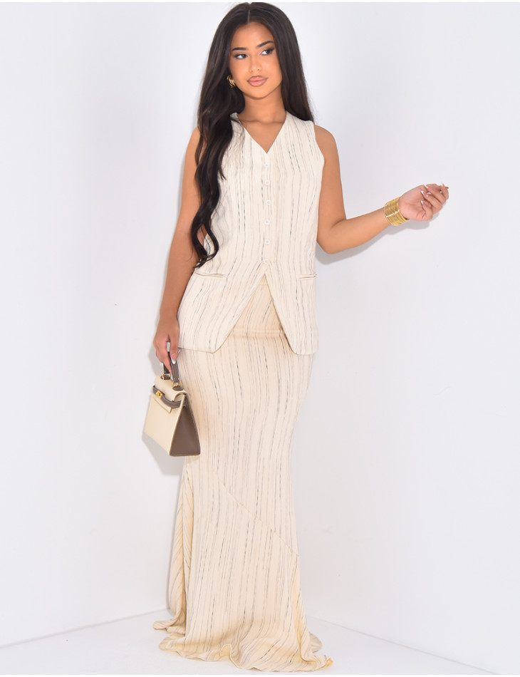 Long skirt and sleeveless cardigan in linen