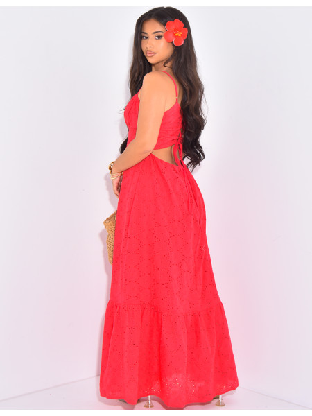 Robe longue évasée en dentelle à dos nu
