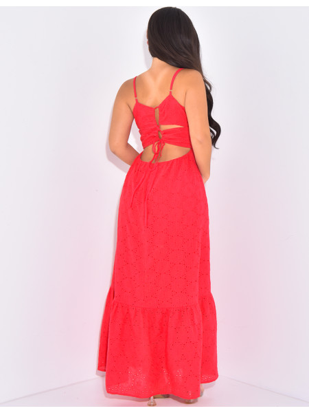 Robe longue évasée en dentelle à dos nu