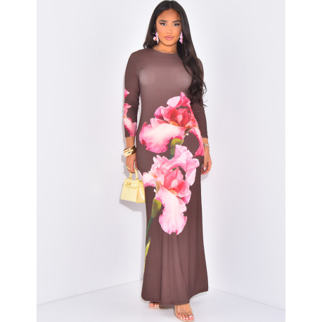 Robe longue fluide à motif imprimé