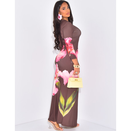Robe longue fluide à motif imprimé