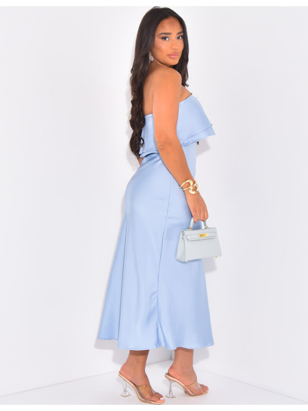 Robe bustier en satin à volants