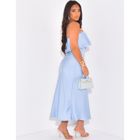 Robe bustier en satin à volants