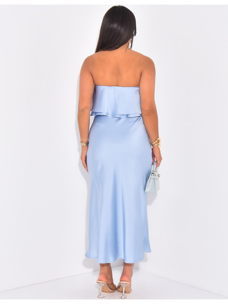 Robe bustier en satin à volants