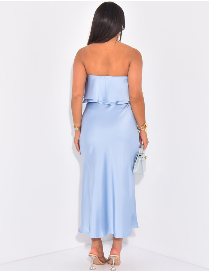 Robe bustier en satin à volants