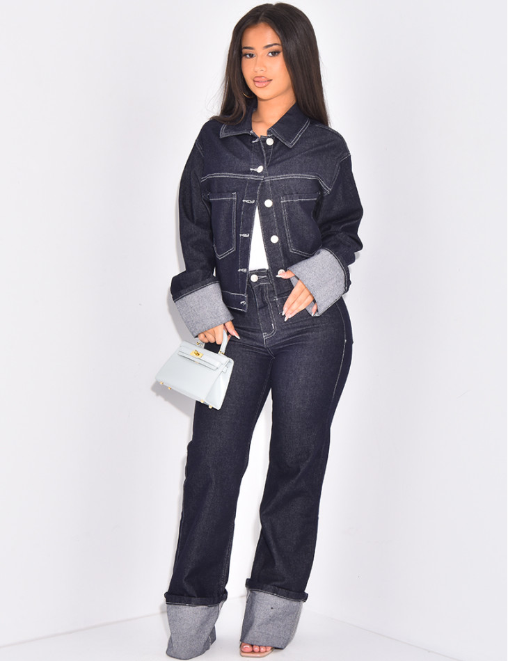 Jeans jacket and straight trousers with lapels set