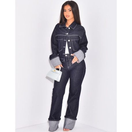 Jeans jacket and straight trousers with lapels set