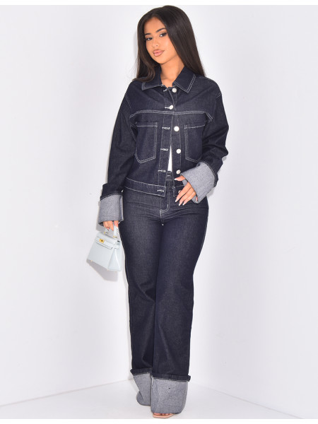 Jeans jacket and straight trousers with lapels set