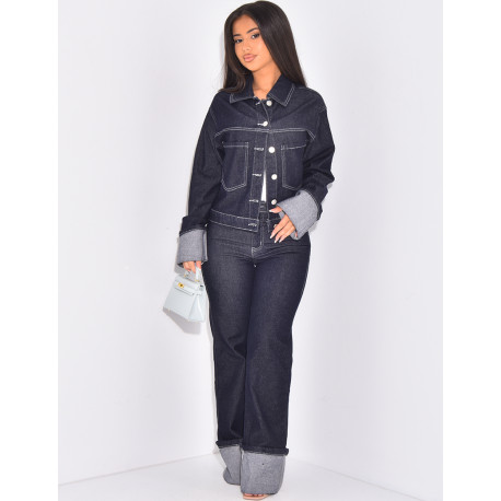 Jeans jacket and straight trousers with lapels set