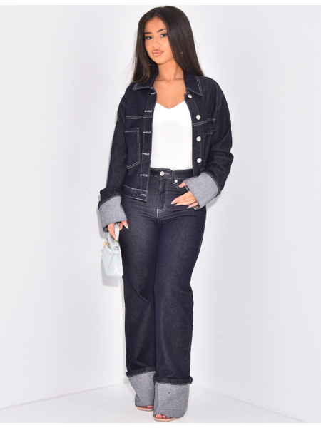 Jeans jacket and straight trousers with lapels set