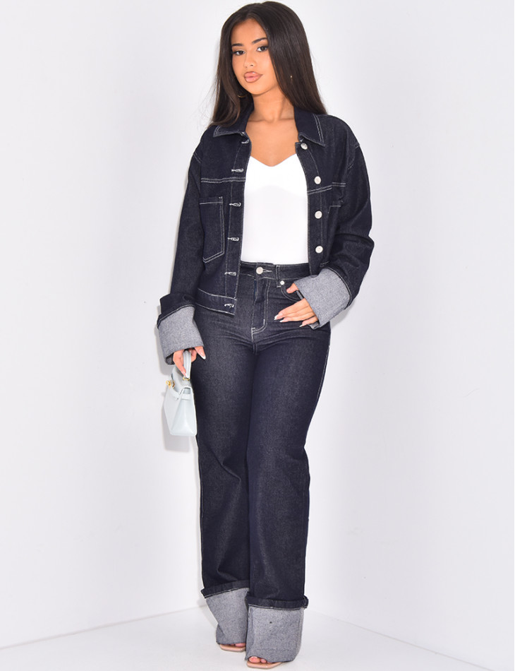 Jeans jacket and straight trousers with lapels set