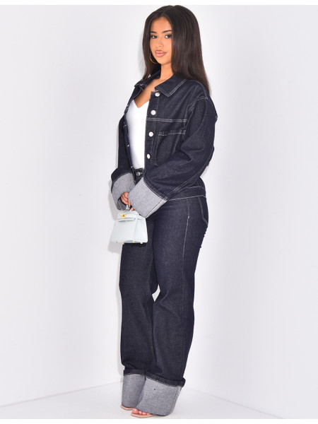 Jeans jacket and straight trousers with lapels set