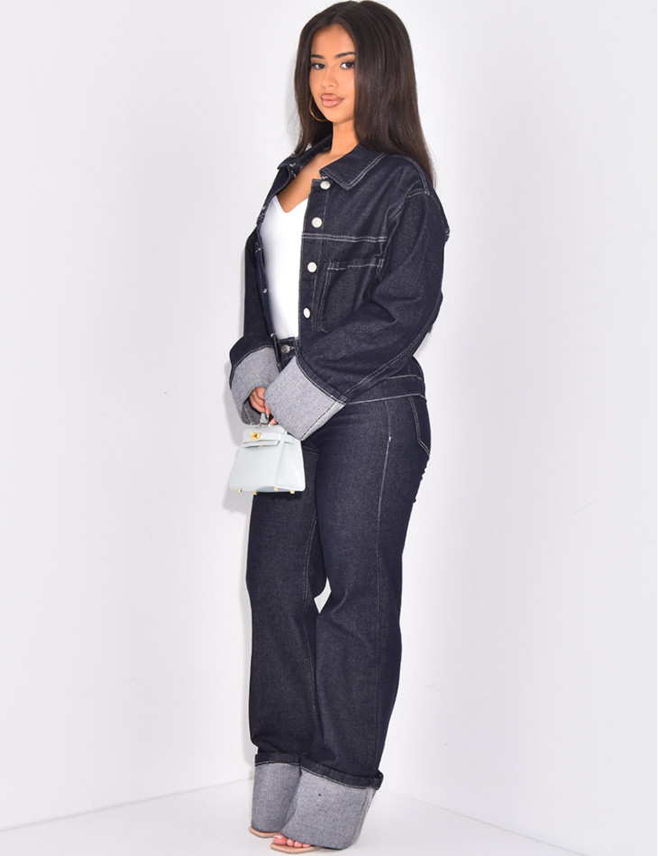 Jeans jacket and straight trousers with lapels set