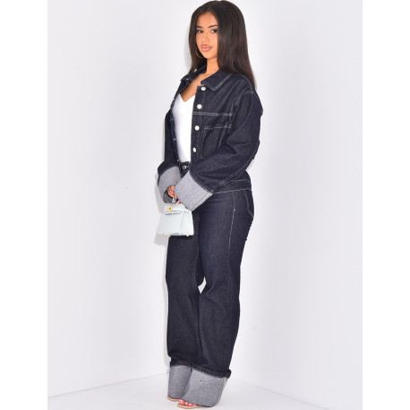 Jeans jacket and straight trousers with lapels set