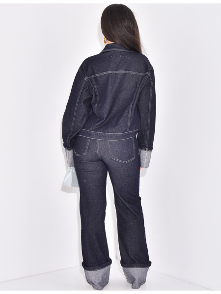 Jeans jacket and straight trousers with lapels set