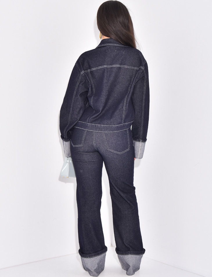 Jeans jacket and straight trousers with lapels set