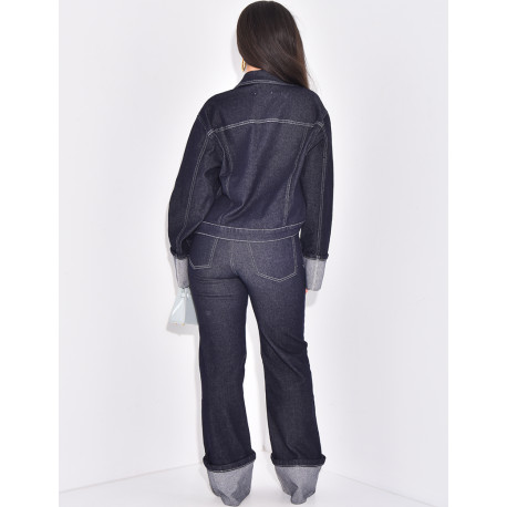 Jeans jacket and straight trousers with lapels set