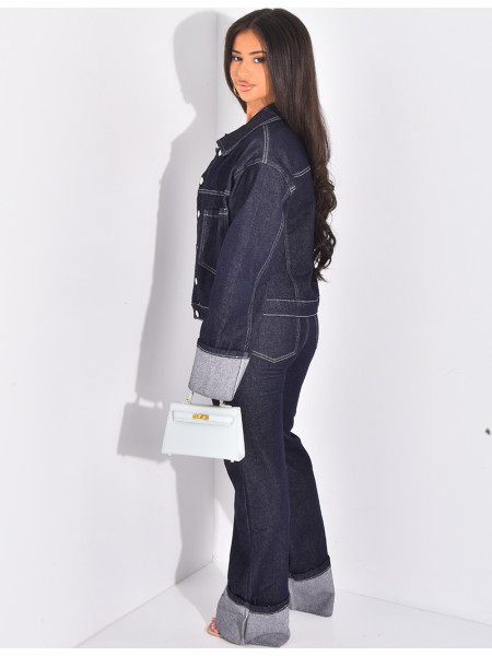 Jeans jacket and straight trousers with lapels set