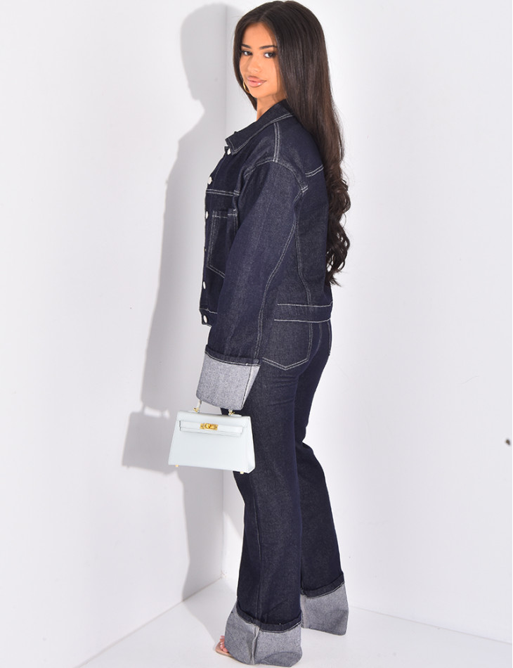 Jeans jacket and straight trousers with lapels set