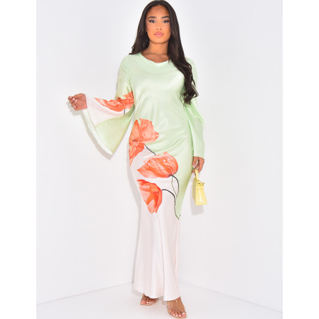Floral print satin maxi dress