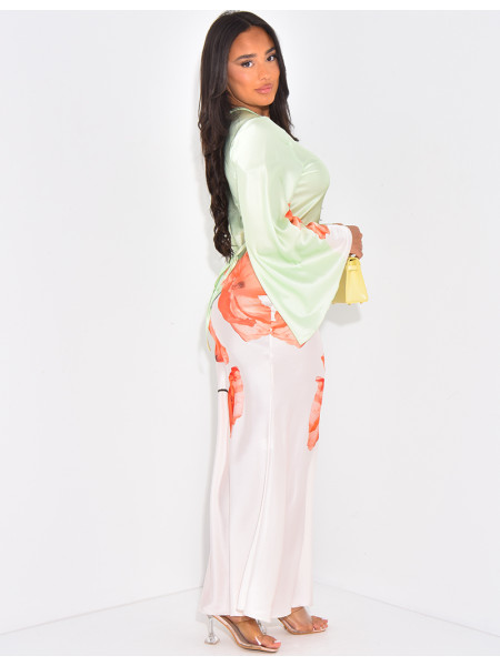 Floral print satin maxi dress