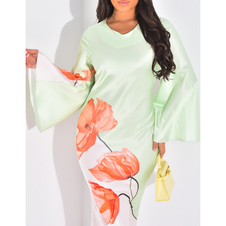 Floral print satin maxi dress