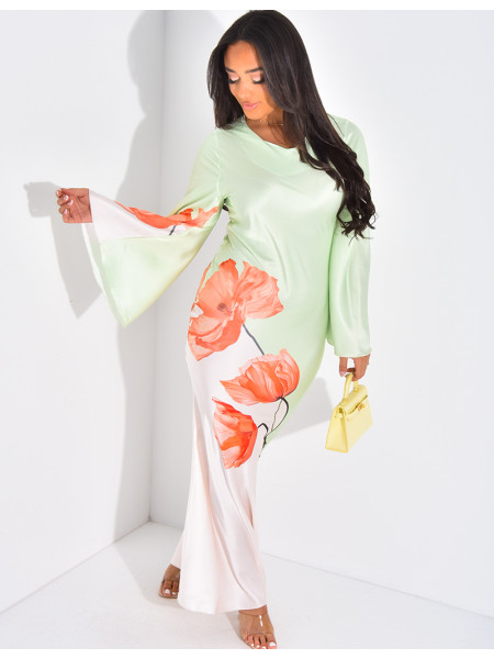 Floral print satin maxi dress