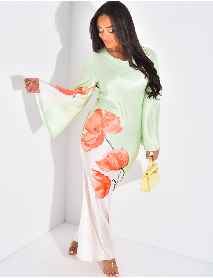 Floral print satin maxi dress