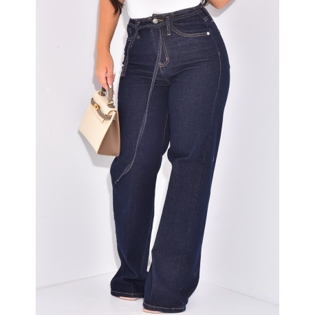 Wide-leg raw jeans with waistband