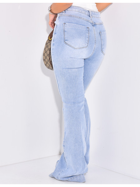 Flared Jeans in verwaschenem Blau mit hoher Taille