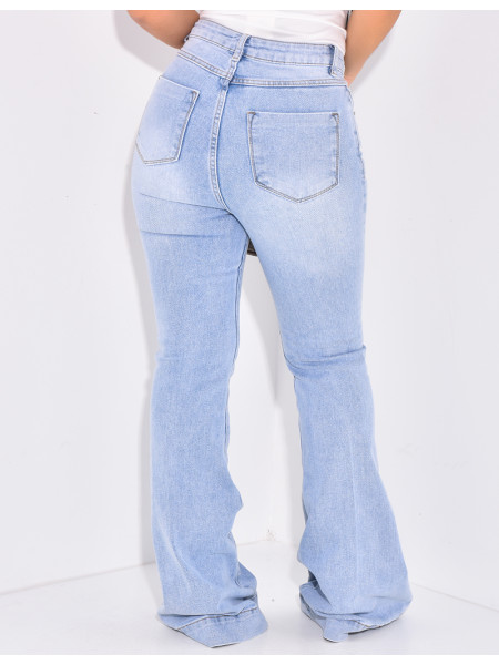 Flared Jeans in verwaschenem Blau mit hoher Taille