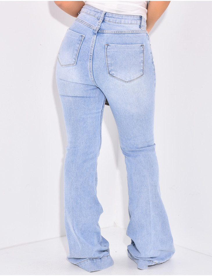 Flared Jeans in verwaschenem Blau mit hoher Taille