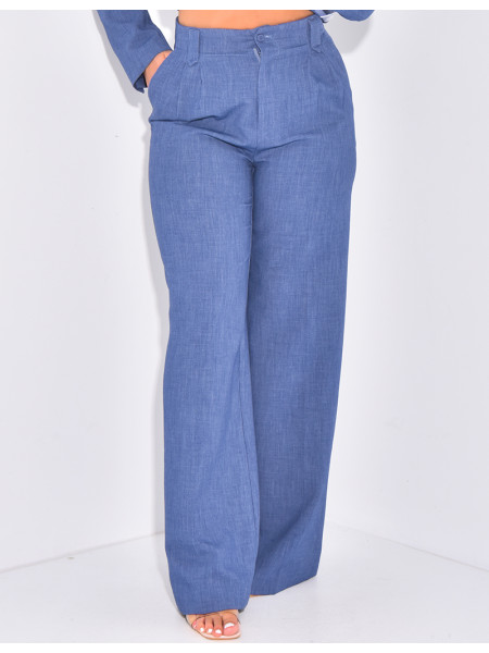 Straight-cut high-waisted suit pants