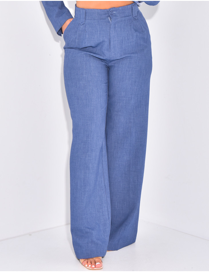 Straight-cut high-waisted suit pants