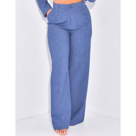 Straight-cut high-waisted suit pants